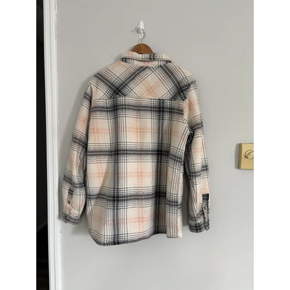 Soho Threads Jacket Womens 2XL Pink‎ Black Plaid Sherpa Lined Shirt Jacket Cozy